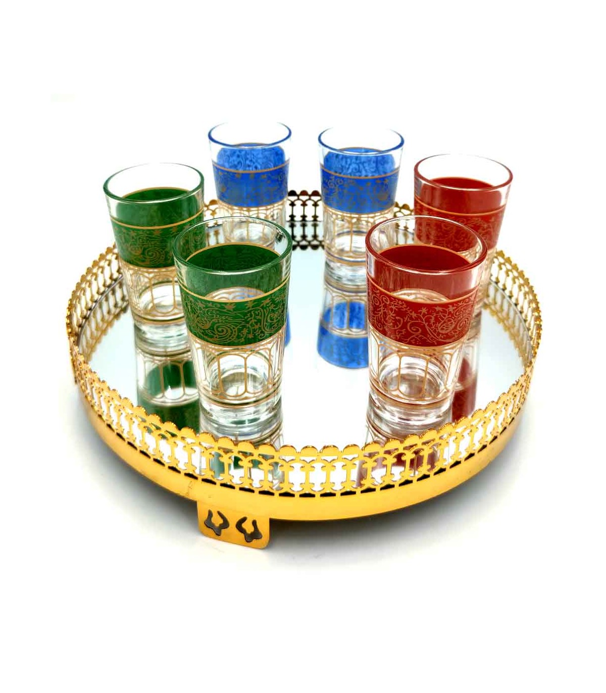 6 x Multicolor Moroccan Tea Glasses - Turkish Handicraft - Fathein Model