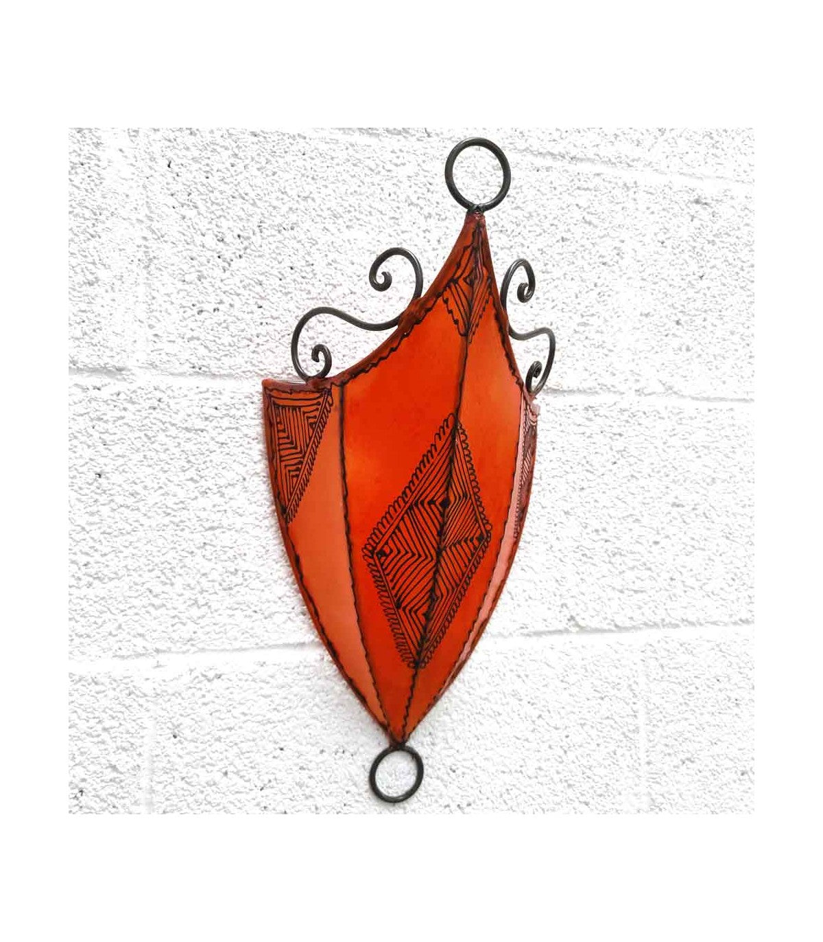 Aplique Pared Pantalla Piel Naranja Decorado con Henna Artesanía Marroquí Modelo Aldurue
