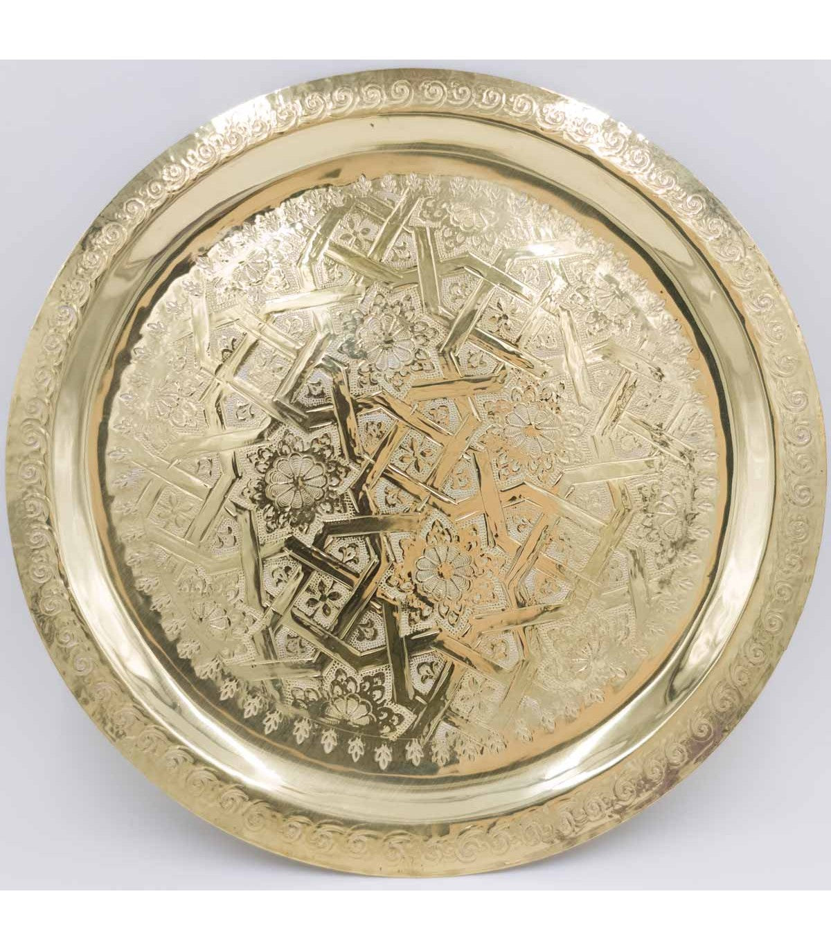 Hand Carved Brass Tray: Authenticity of Morocco Golden Sinia Model