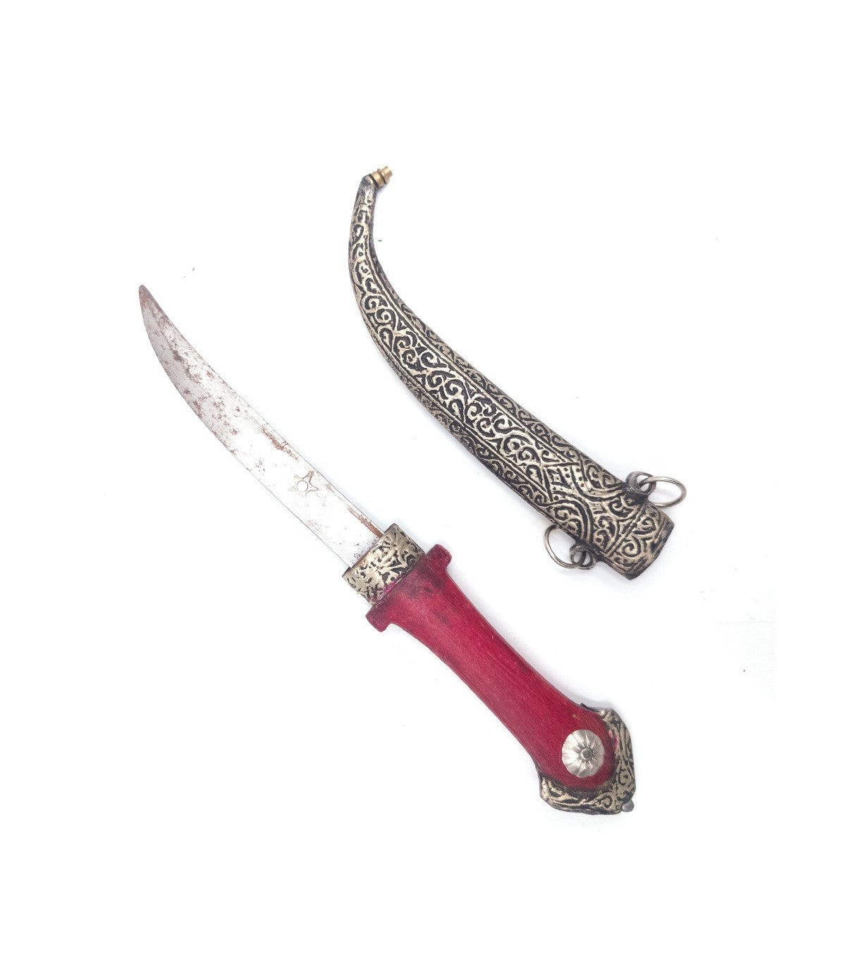 Daga o Puñal Estilo Árabe Artesanía Marroquí Ornamental Alpaca Repujada Modelo Khashab