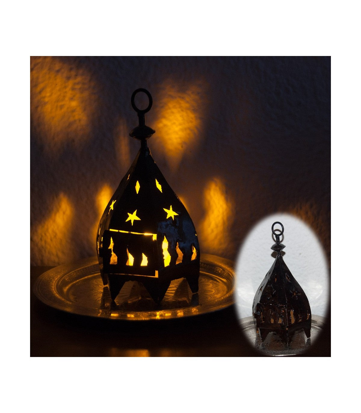 Farol Mini Hexagonal de Hierro para Vela - Forja Calada - 19 cm