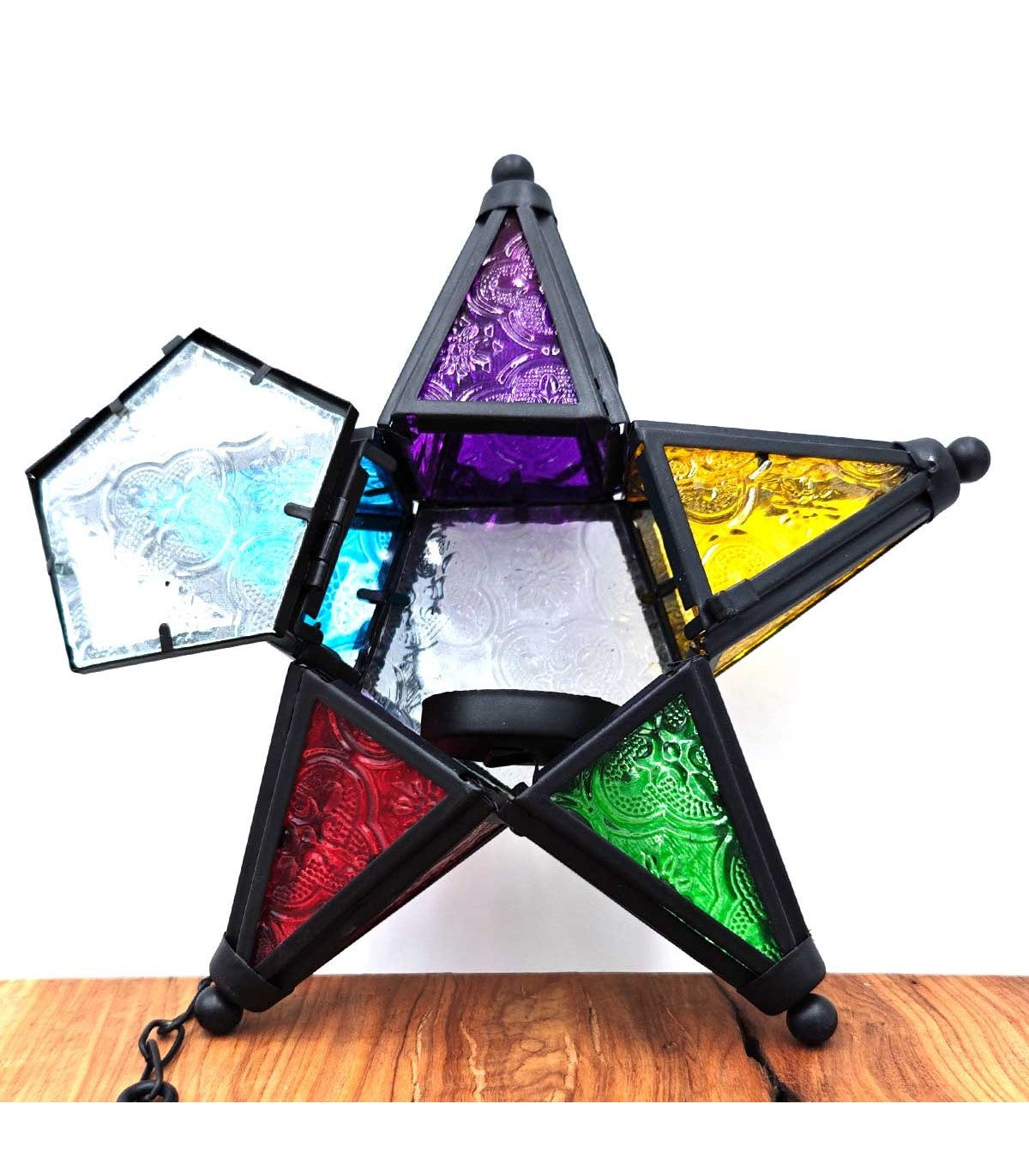 Farol Vela Estrella Multicolor - Calado Árabe - Modelo Najmati