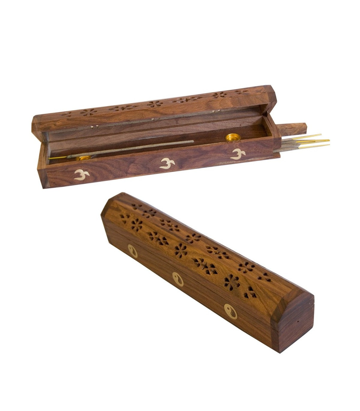 Incensario Cofre Baúl Quemador Incienso Varillas y Conos Artesanía India - Compartimentos