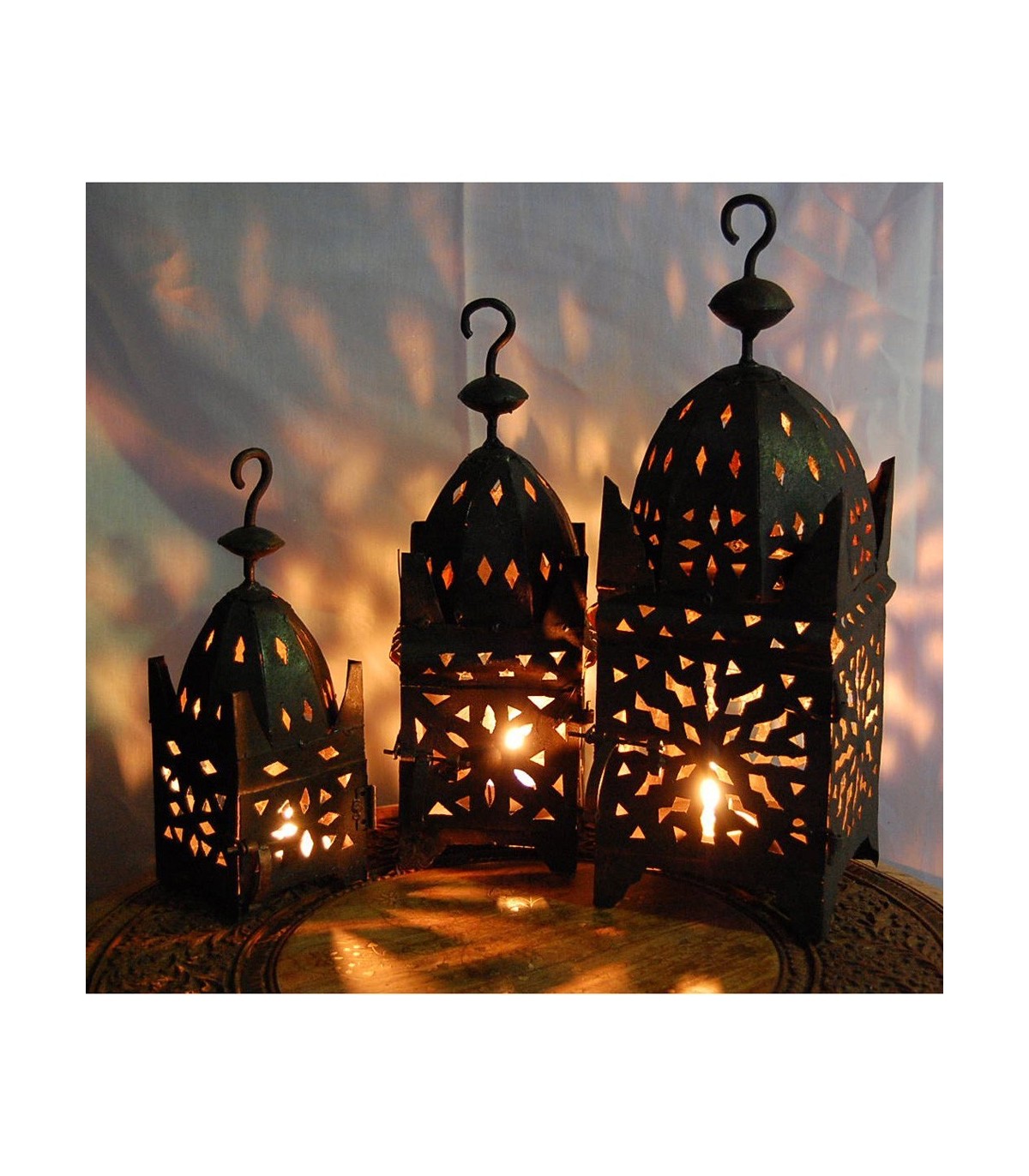 Juego 3 Farolillo o candelabros Árabes de Hierro para Vela - Modelo Sullamun