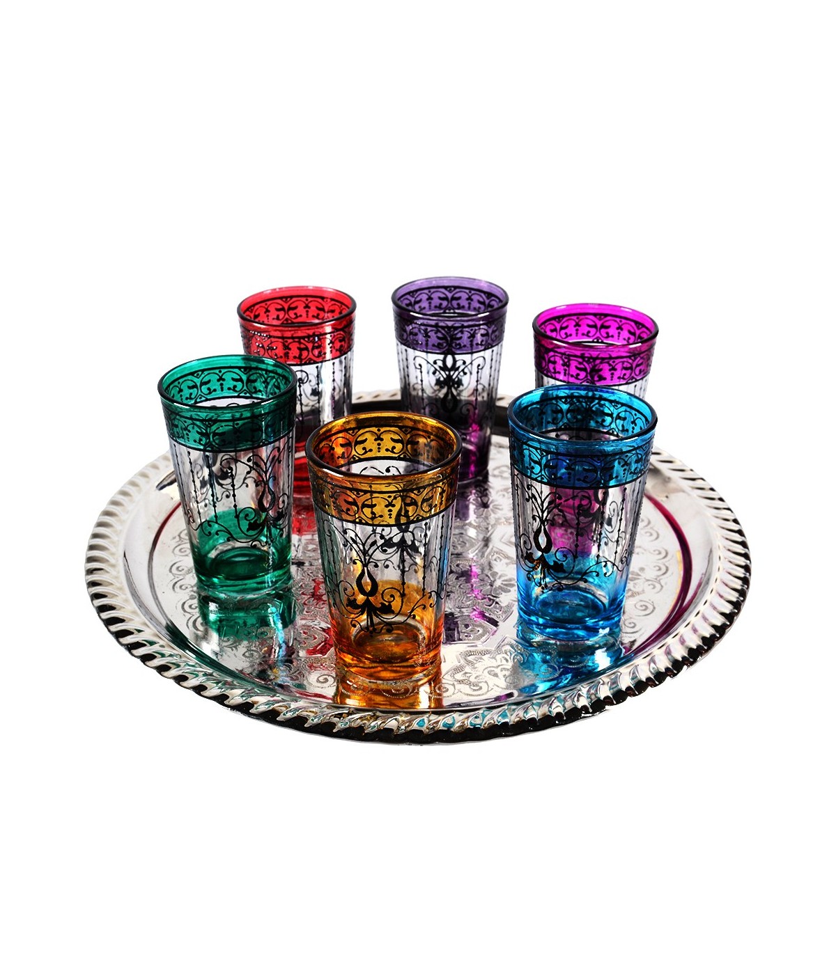 Juego 6 Vasos de Té Grabados - Filigrana Floral Henna