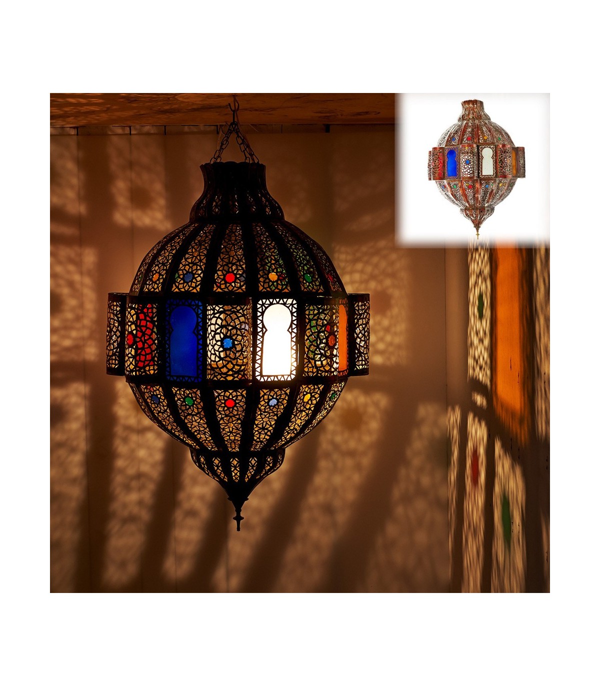 Lámpara Esmeralda Calada - Ventanas Colores - 75 cm - Calidad