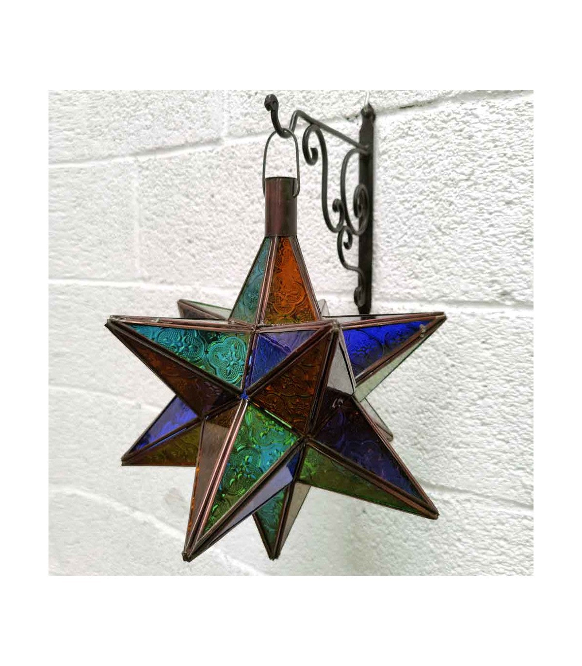 Lámpara Marroquí de Techo - Estrella Andalusí - Multicolor Nº 2 - Artesanía Fez - Modelo Najma