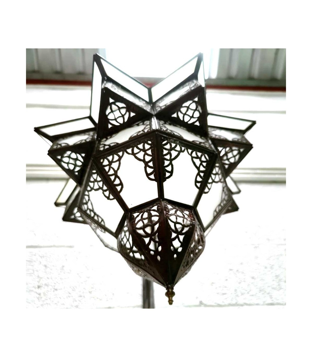 Moroccan Handicraft Ceiling Lamp in White and Copper - Sable Series - Najma Abiad Model