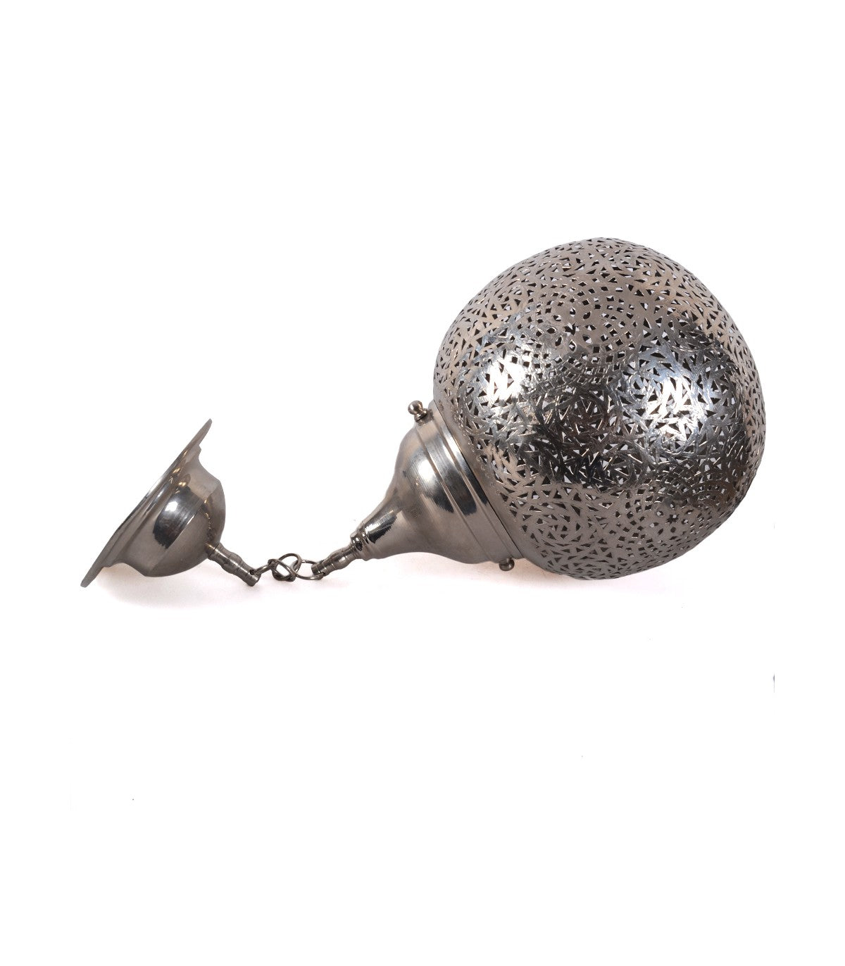 Lámpara Techo Árabe Esfera Artesanía Marroquí Niquelado Calado - Modelo kurwaa - 28 cm