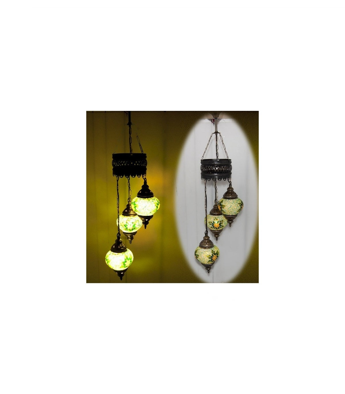 Lámpara Turca - 3 Bolas Cristal Murano - Mosáico - 75 cm