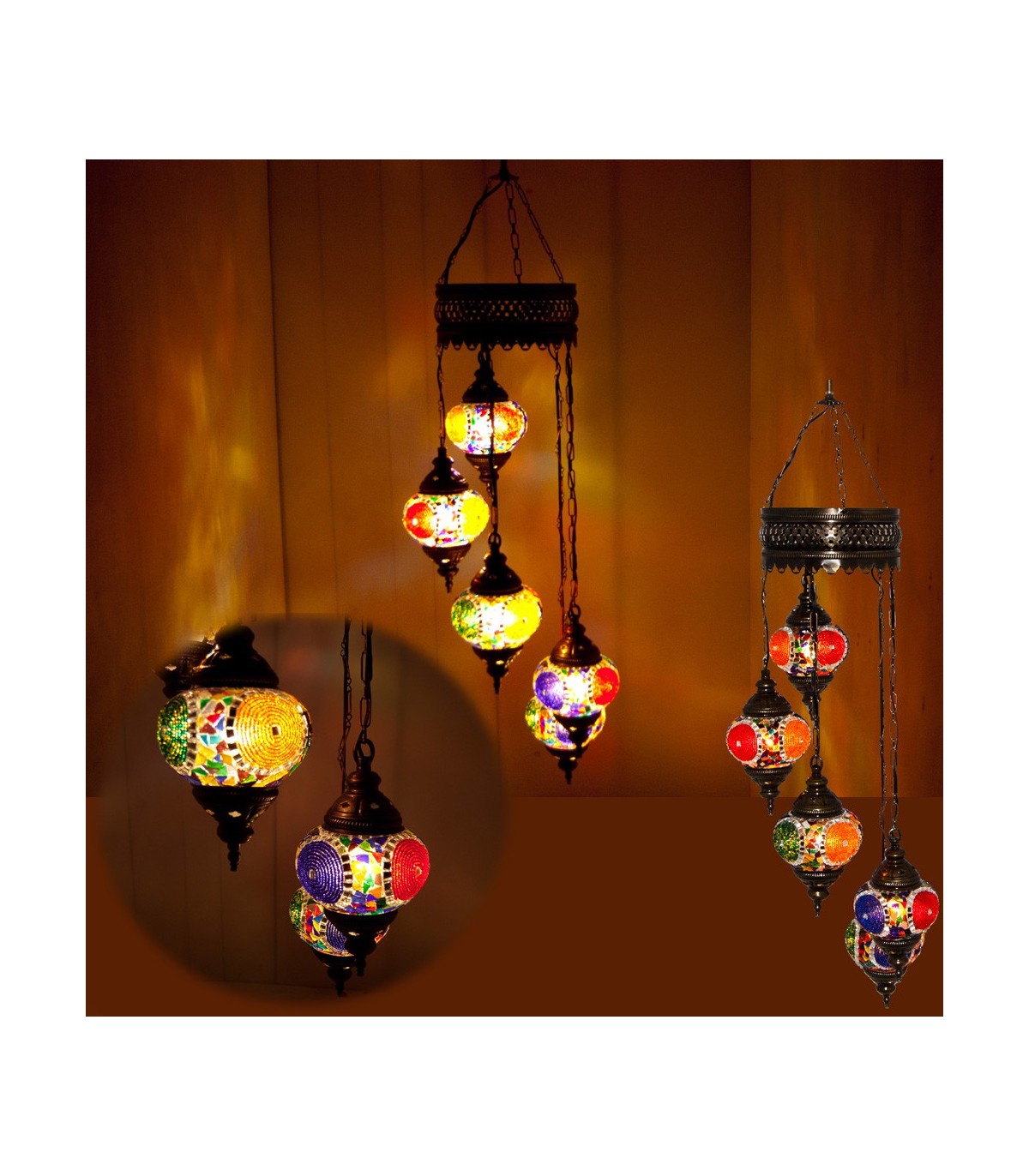 Lámpara Turca - 5 Bolas Cristal Murano - Mosáico - 1 metro