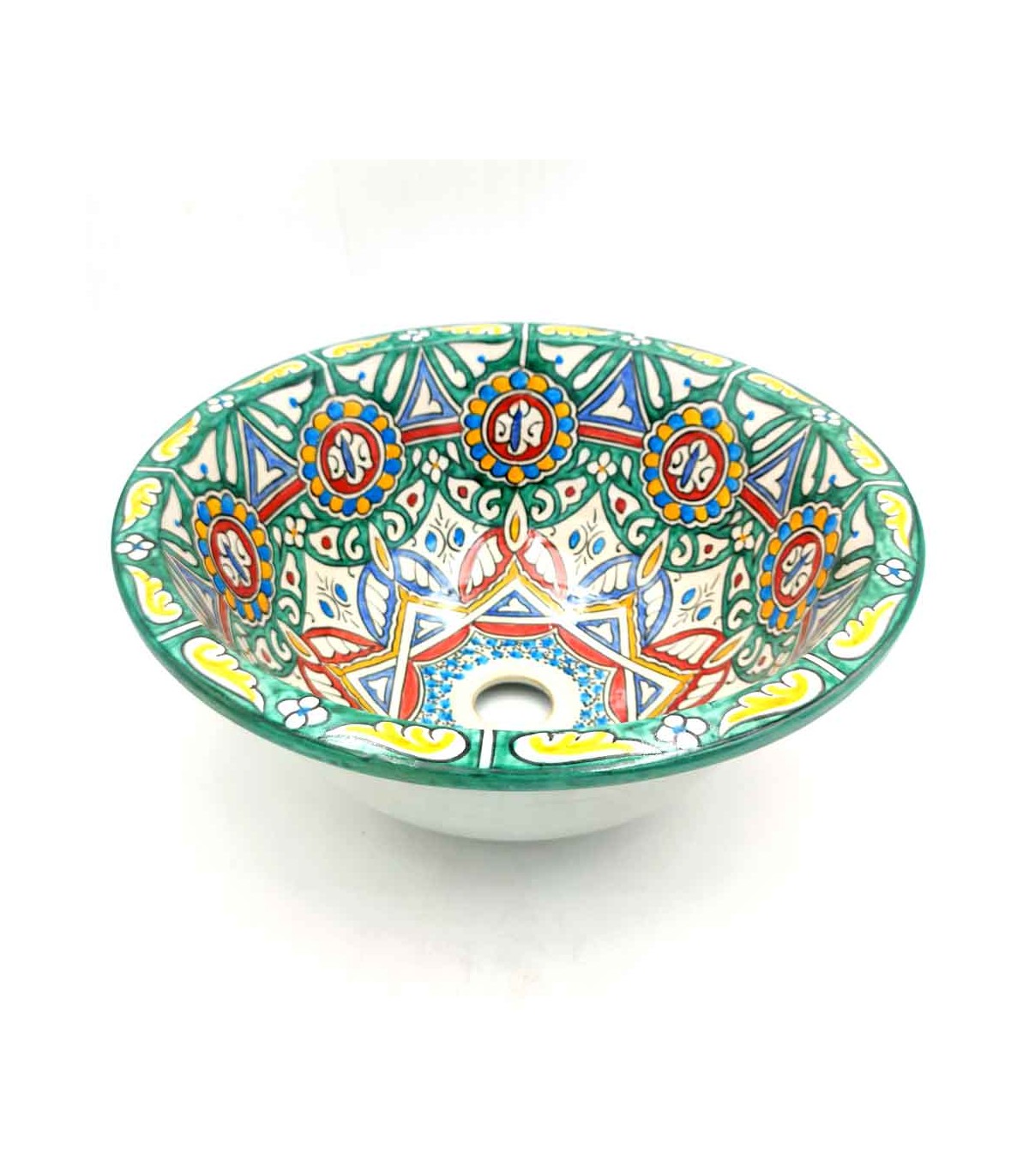 Lavabo Árabe Cerámica 40cm - Artesanía Fez - Pintado a Mano - Modelo Alwanis