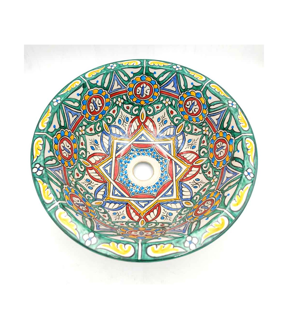 Lavabo Árabe Cerámica 40cm - Artesanía Fez - Pintado a Mano - Modelo Alwanis