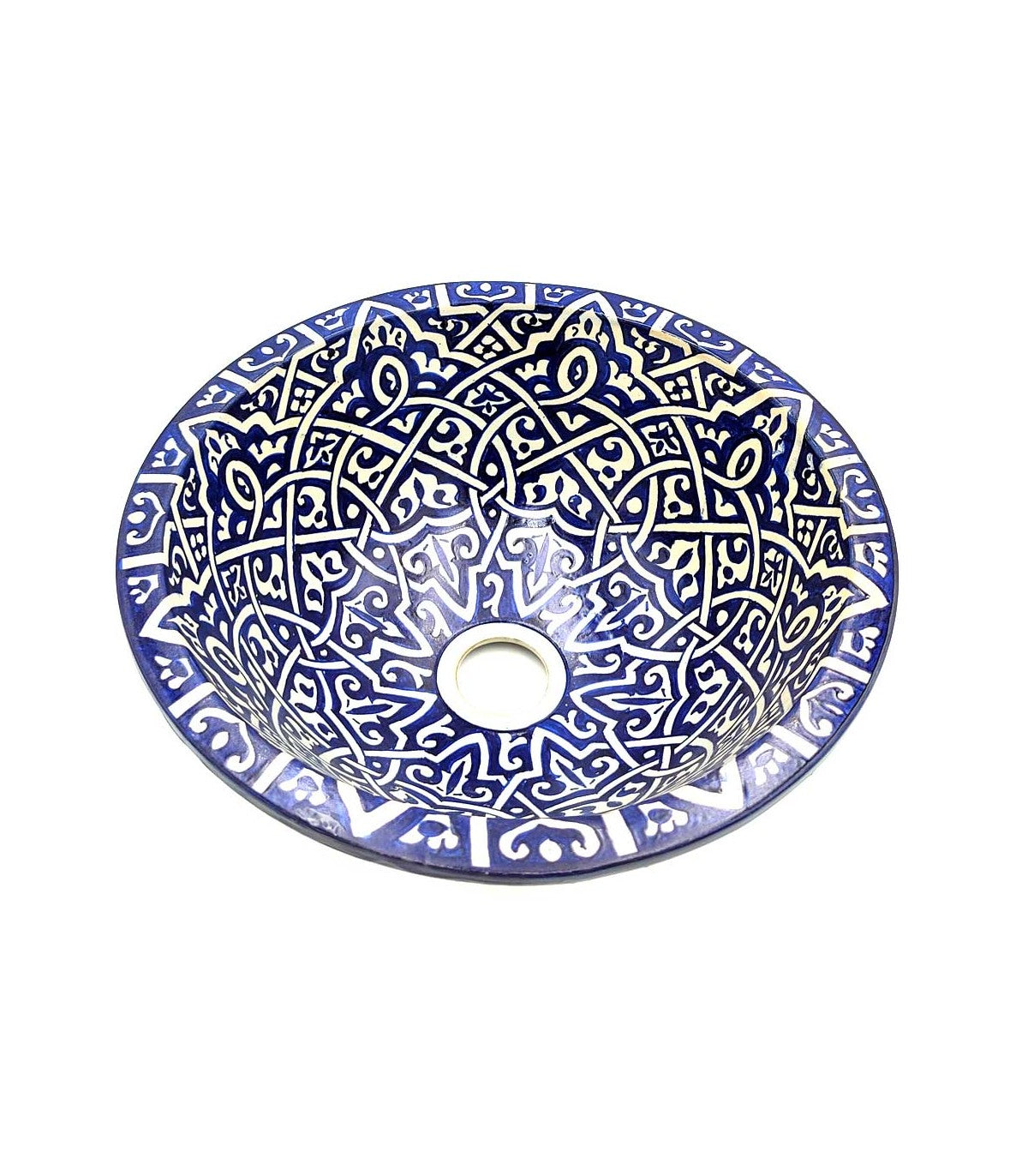 Lavabo Redondo Marroquí Cerámica Esmaltada - Pintado a mano - Modelo Fez - 35 cm