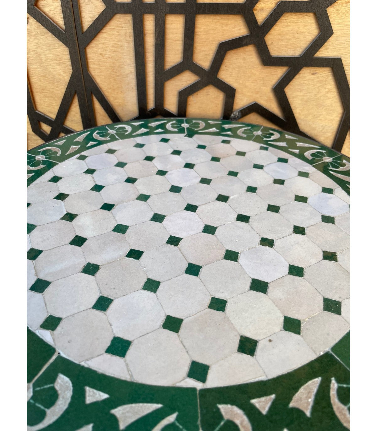 Mesa de Mosáico 40 cm - Redonda VERDE - Azulejos Fez - Modelo AKHDAR MUDAWAR