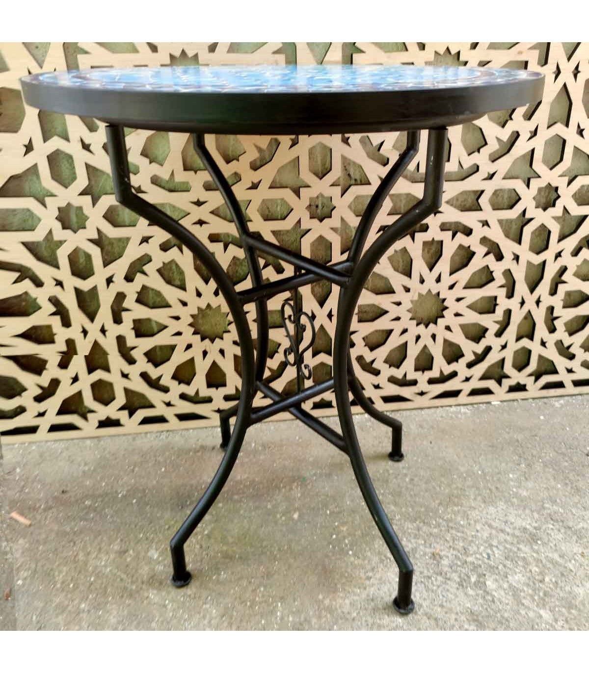 Mesa de mosaico artesanal andalusí jardín terraza árabe Modelo Aadi Samawi 60 cm