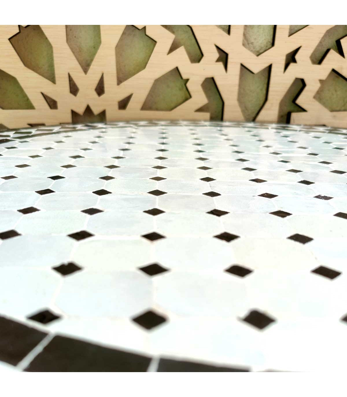 Andalusian handmade mosaic table Black Beige garden terrace Arabic Model Aadi Aswad