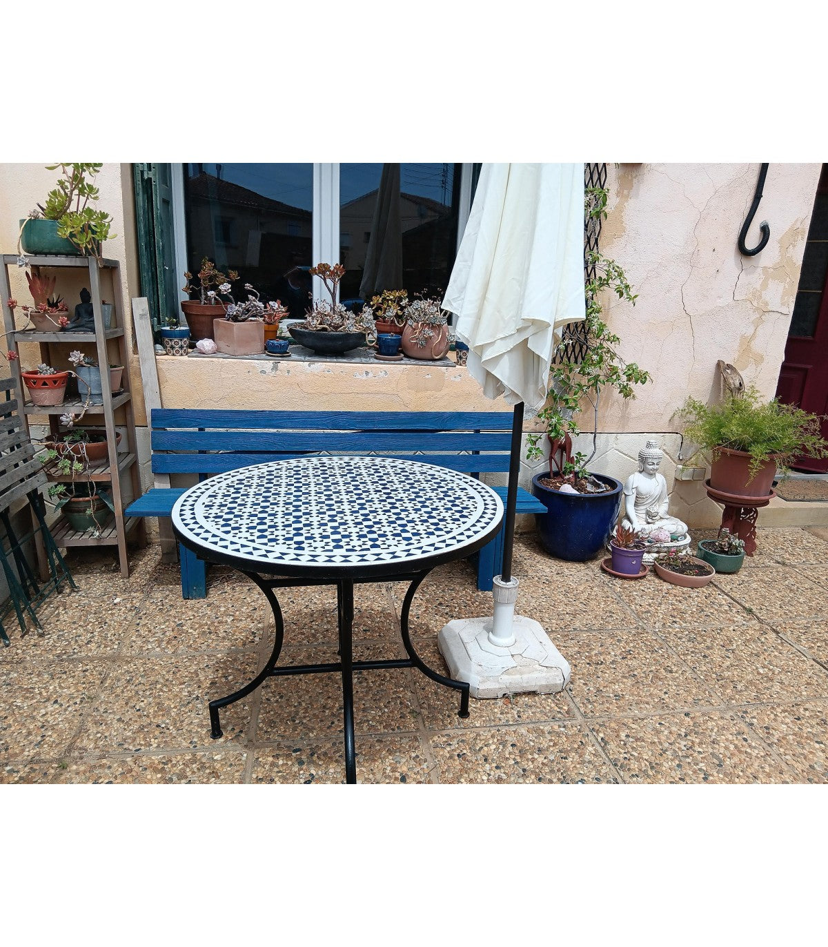 Mesa de mosaico artesanal andalusí para jardín y terraza modelo Nador 60 cm