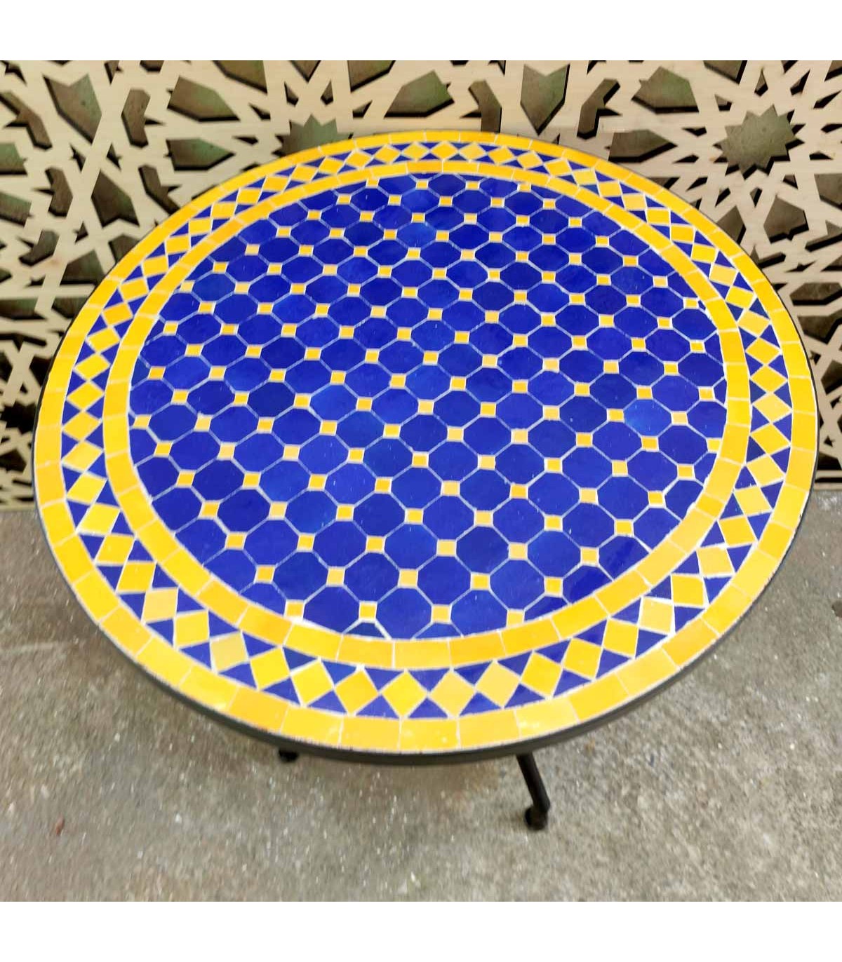 GARDEN TERRACE PATIO MOSAIC TABLE - ROUND - ZELLIGE - FEZ TILES - AGADIR DAUR MODEL