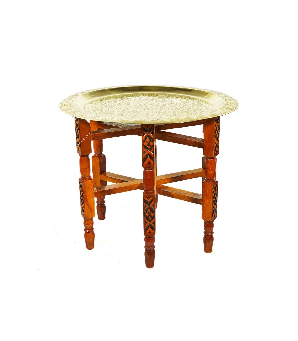 Mesita Te Estilo Árabe Tetaría - Madera Y Latón Dorado Marroquí Artesanía Marroquí