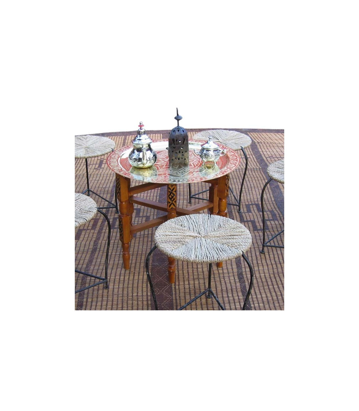 Mesita Te Estilo Árabe Tetaría - Madera Y Latón Dorado Marroquí Artesanía Marroquí