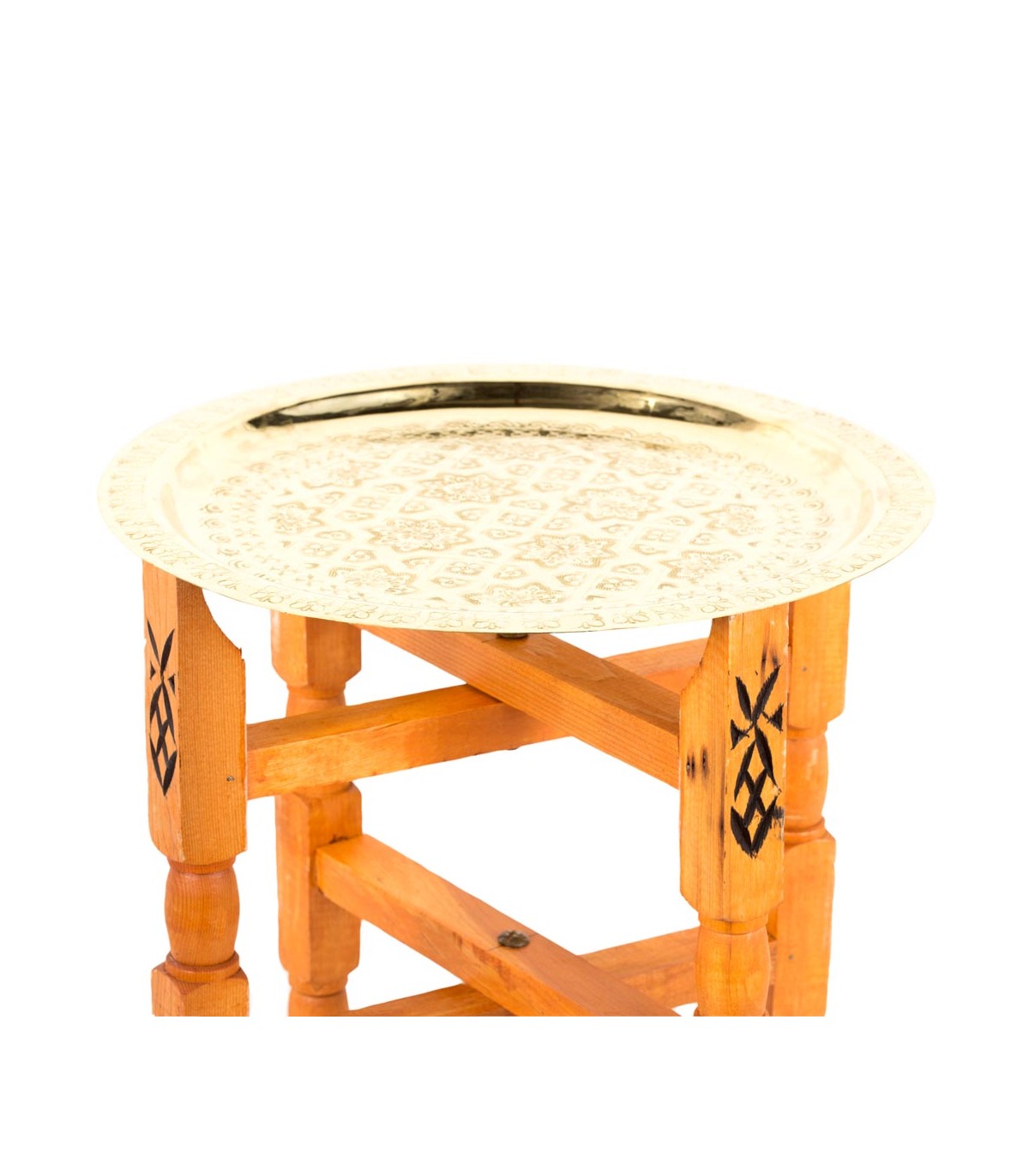 Mesita Te Estilo Árabe Tetaría - Madera Y Latón Dorado Marroquí Artesanía Marroquí