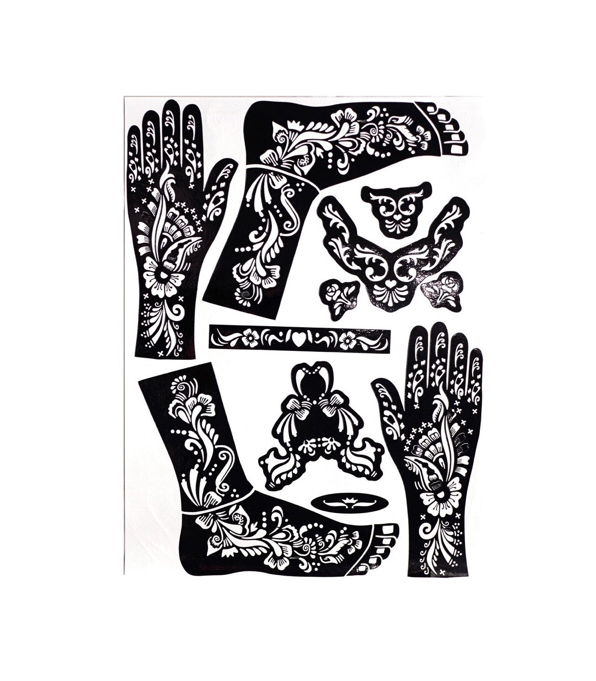 Plantilla Adhesiva Tatuajes Henna - Pies y Manos - 1 Solo Uso