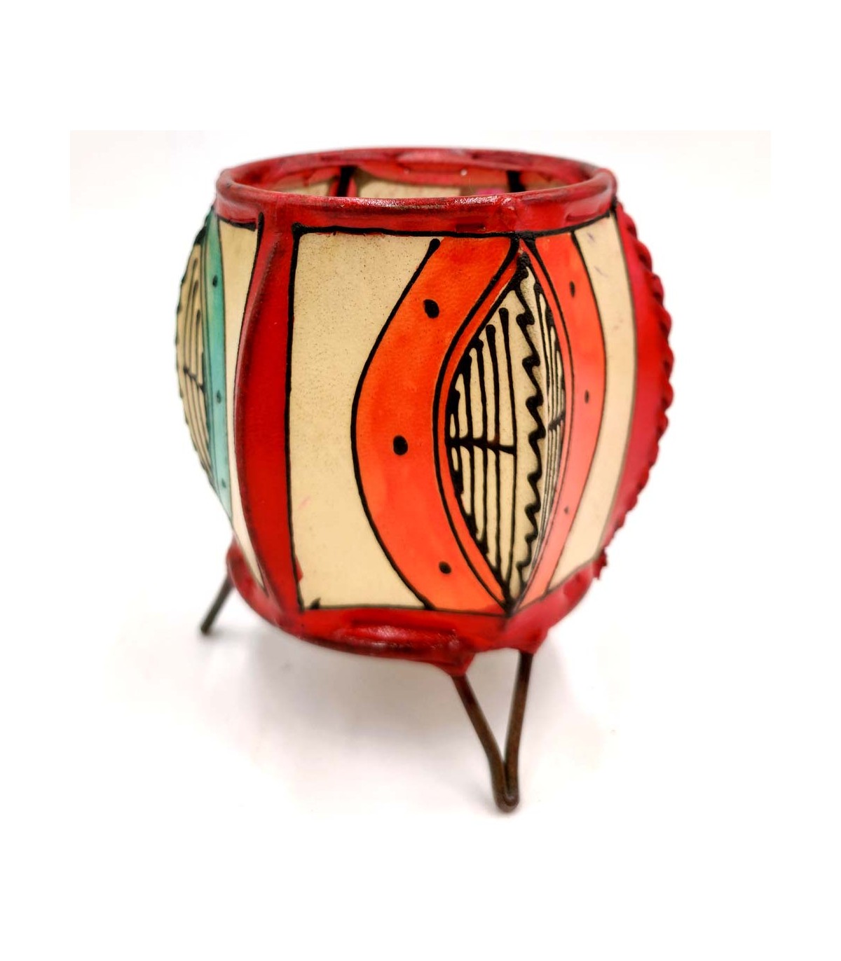 Porta Velas Piel Pintado con Henna - Artesanía Marroquí Decoración Andalusí Modelo Dauratun