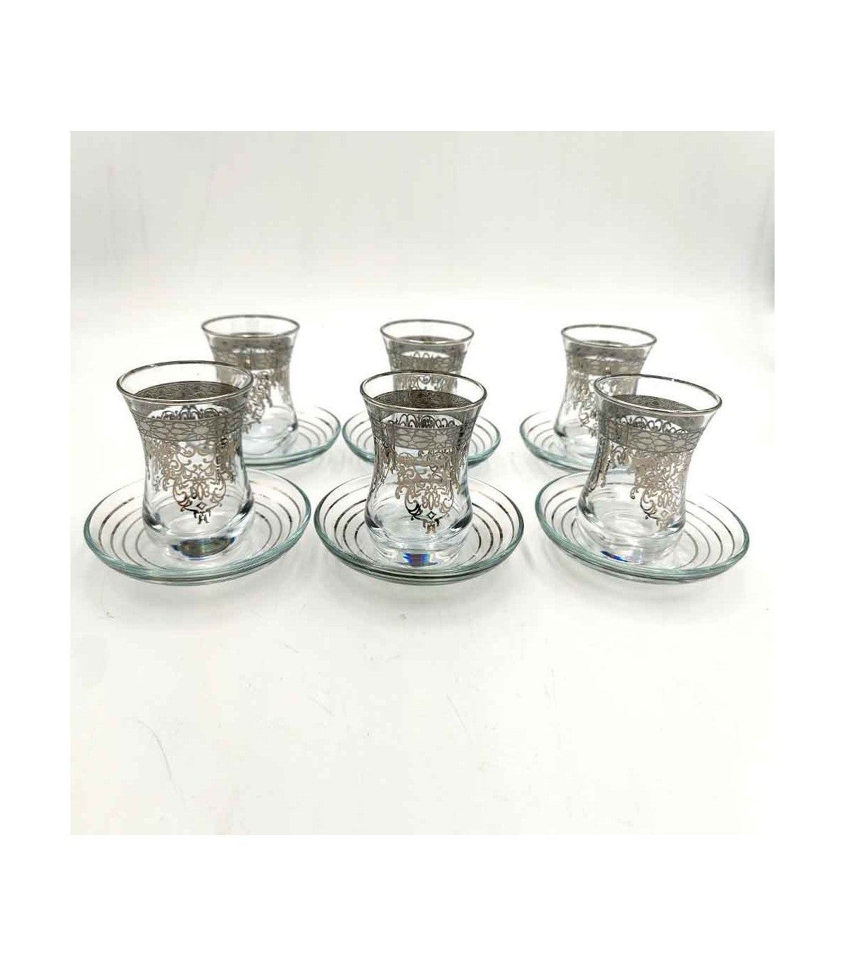 Set Juego 6 Vasos de Té Turco con Platitos - Artesanía Turca - Decoración Árabe - Modelo Fiddati