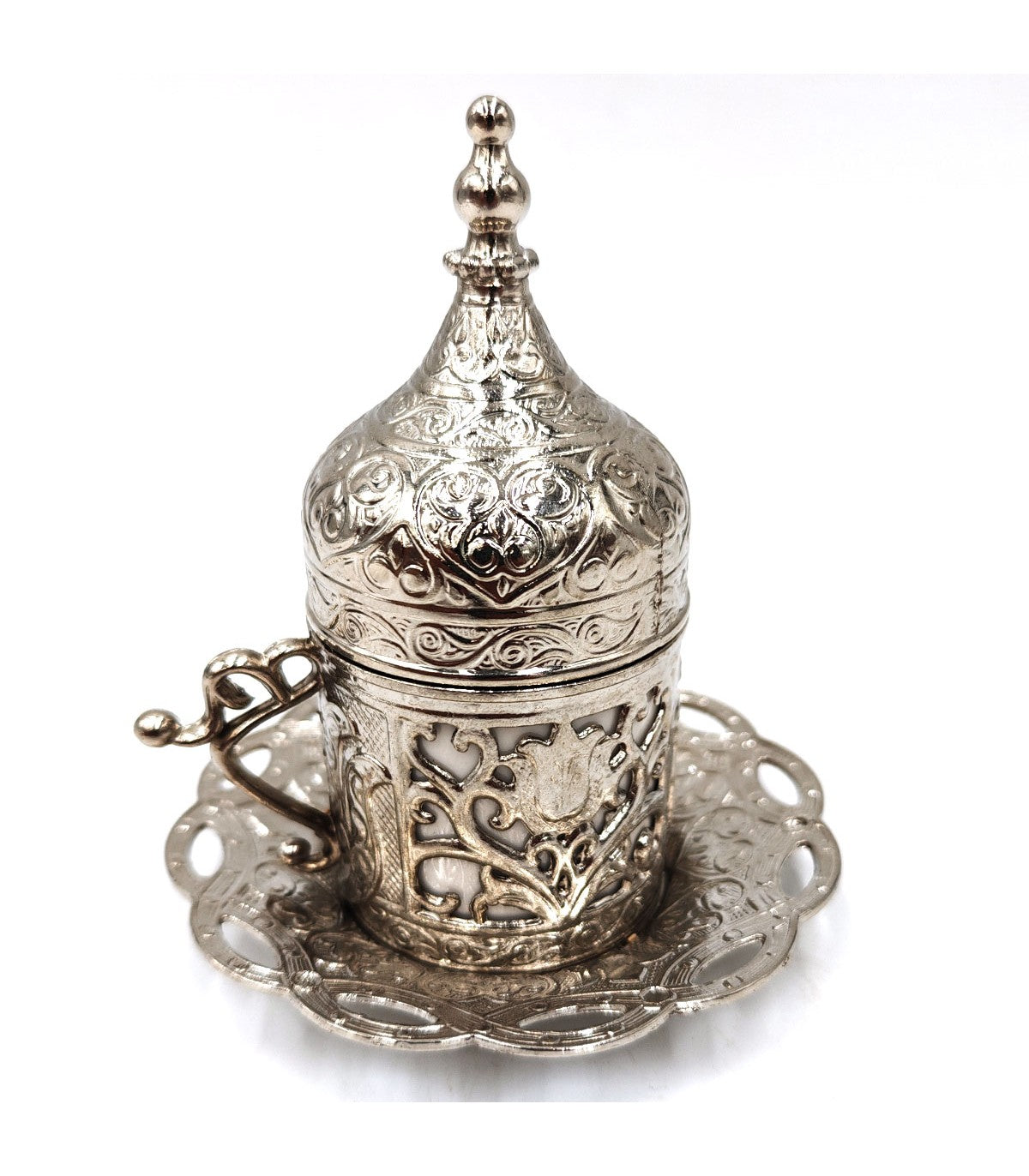 Taza y Platito Té o Café Turco - Plateado - Modelo Antalya