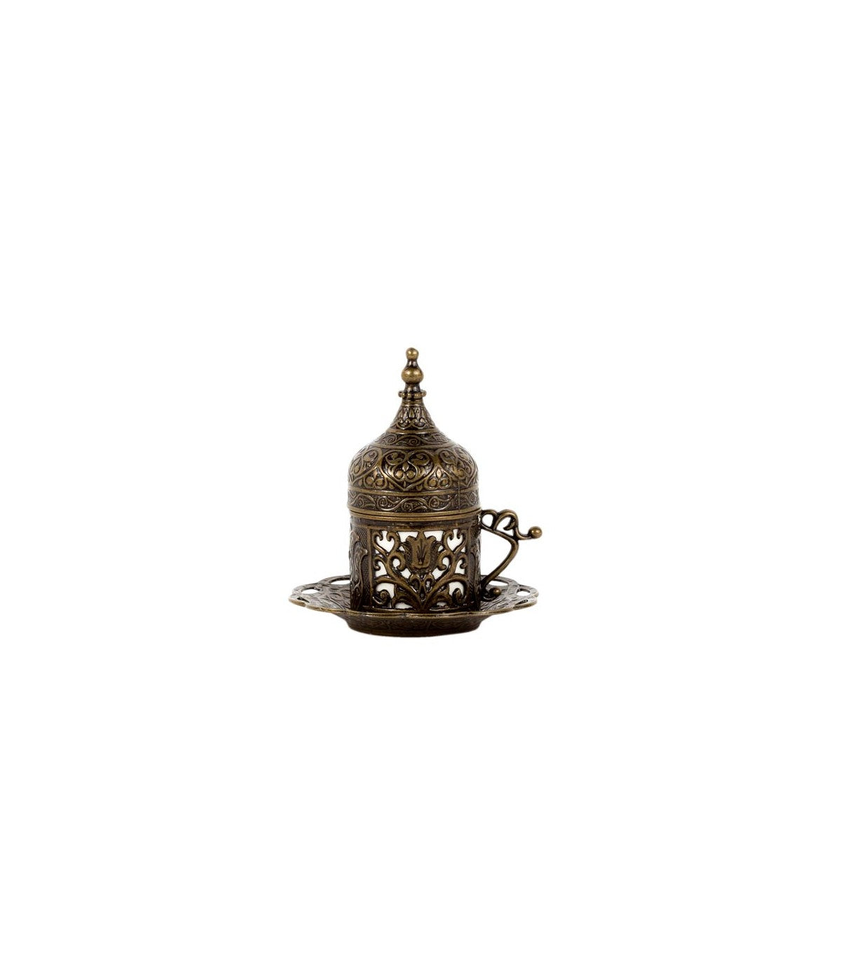 Taza y Platito Té o Café Turco - negro y bronce - Modelo Antalya 2