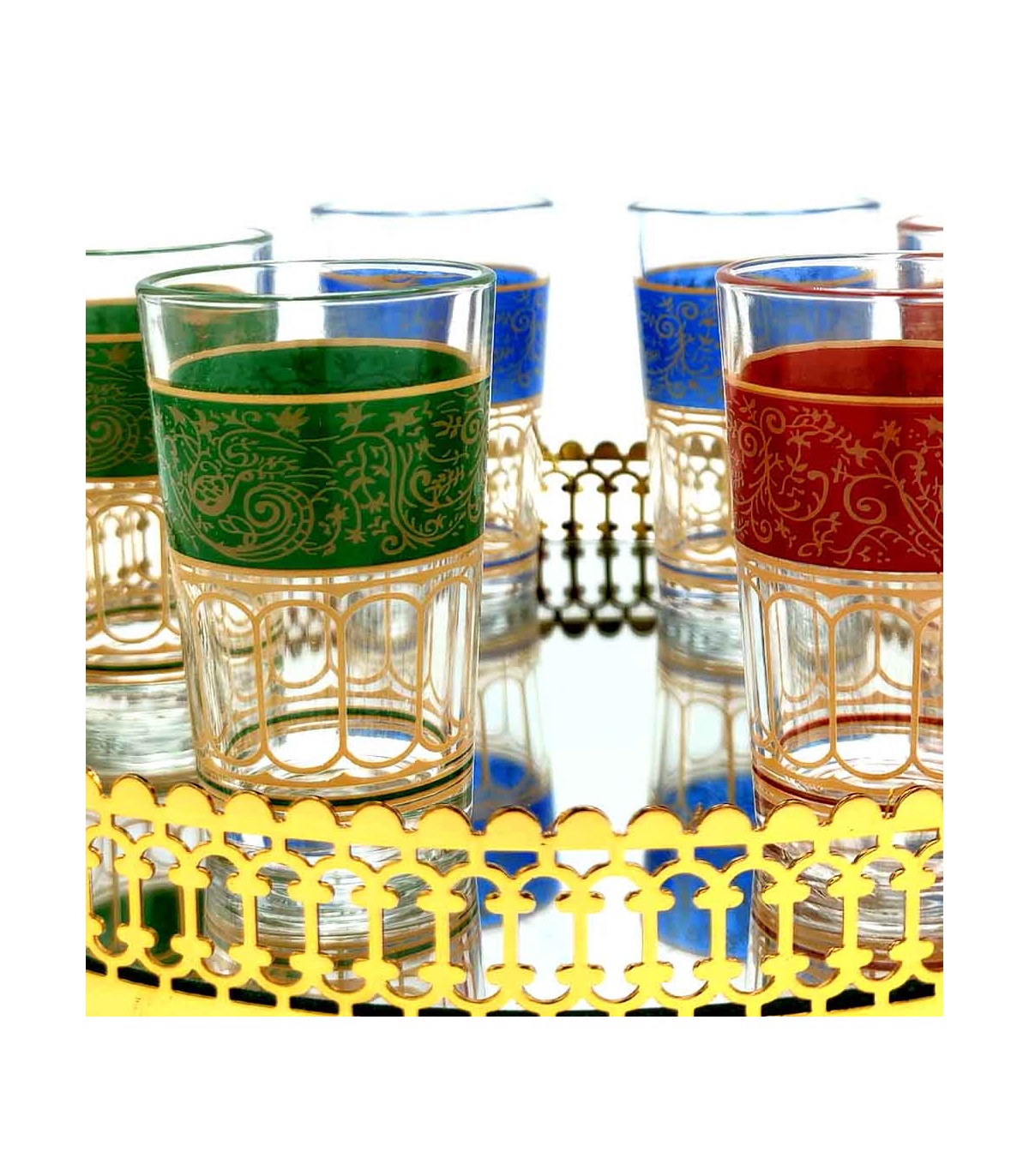 6 x Multicolor Moroccan Tea Glasses - Turkish Handicraft - Fathein Model