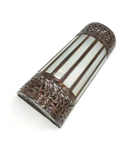 Abat-jour en métal et verre artisanal marocain - Couleur cuivre et blanc - Série Nisfun Abiad modèle Sable