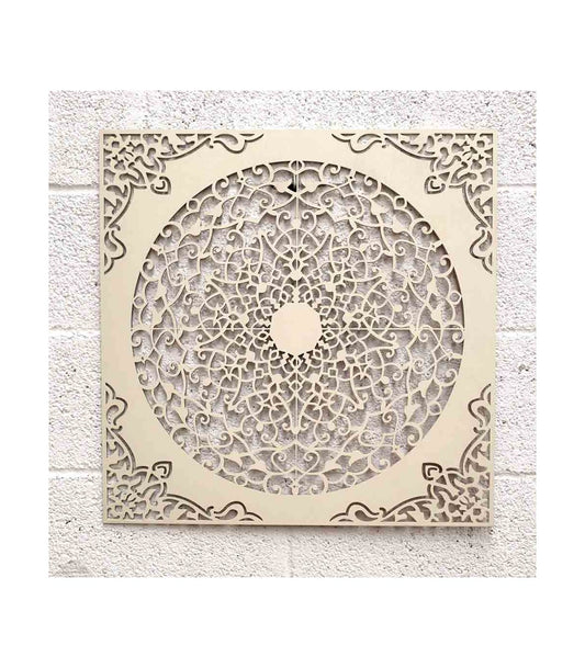 Cuadro Decorativo Celosía Madera - Decoración Oriental - Corte Láser - Modelo Esplendor - 60 x 60 cm