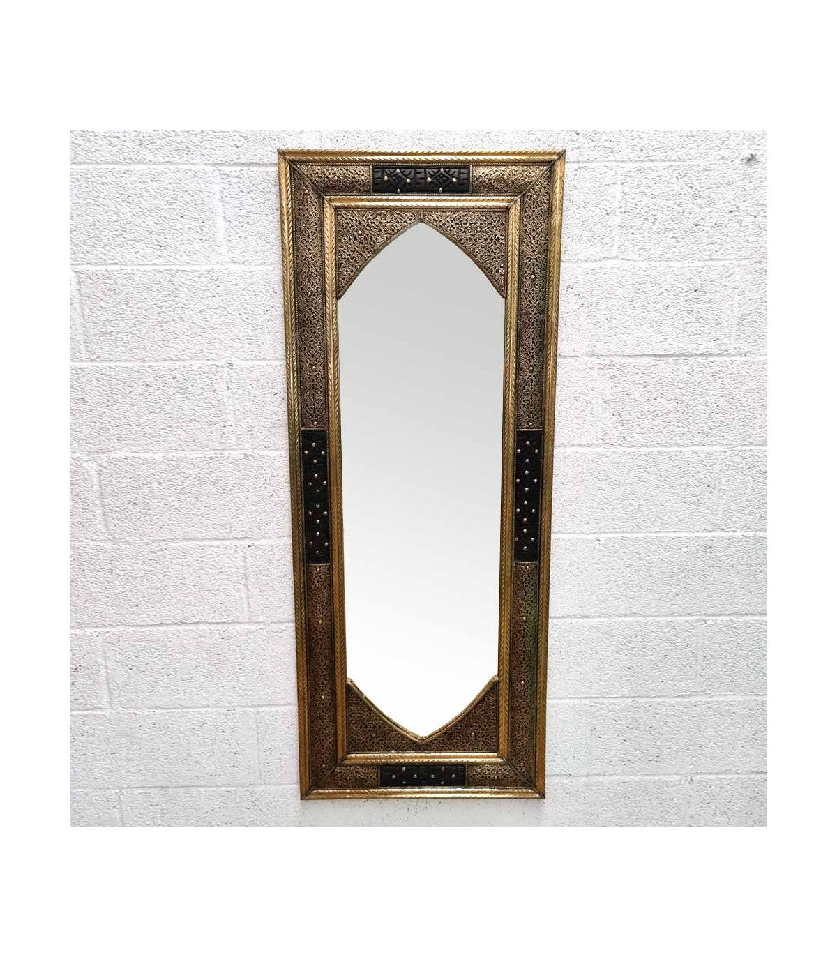 Espejo Dorado Marroquí 150x60cm Artesanía Madera tallada y Metal Repujado Modelo Ainun