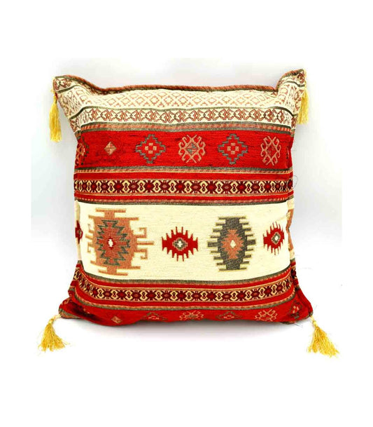 Turkish Pillow Cushion Cover - Arabic Home Decor - Bohemian with Fringe - Badawi Model