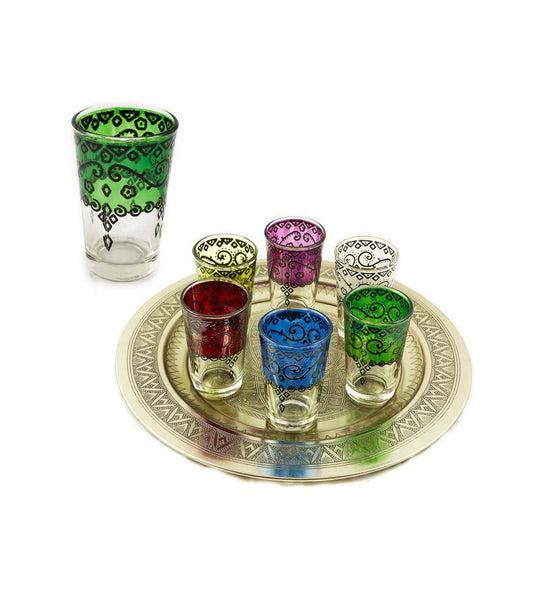 Set of 6 Engraved Tea Glasses - Henna Painted - ASHARA Model