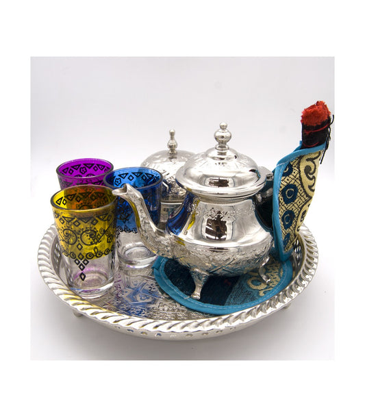 Special Tea Set Tangier Model - High Quality Teapot + 6 Glasses - Sugar Bowl + Morito + Trivet + Turkish Candle Holder GIFT