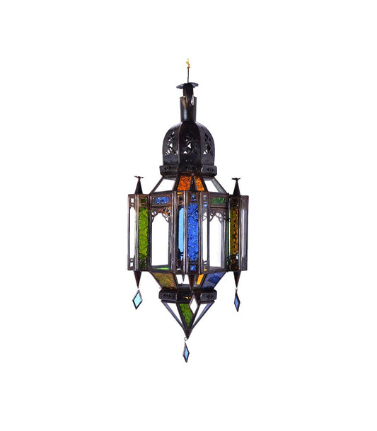 Lámpara Árabe Cristal y Metal - Decoración Andalusí Colores Colgante - Modelo Maulidad Alwan