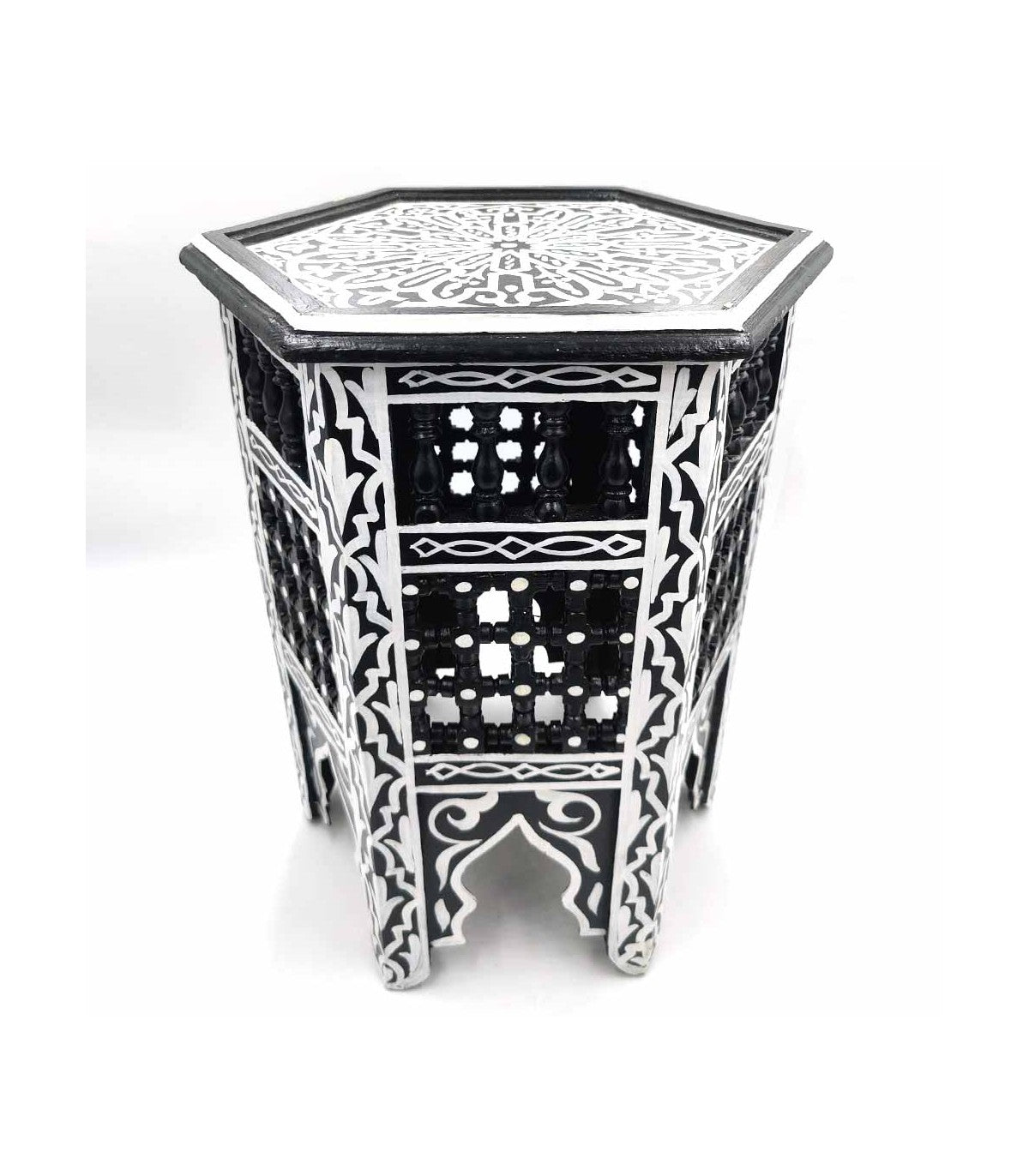 Mesita de Madera con Celosía - Artesanía Marruecos - Modelo SARABIA ASWAD