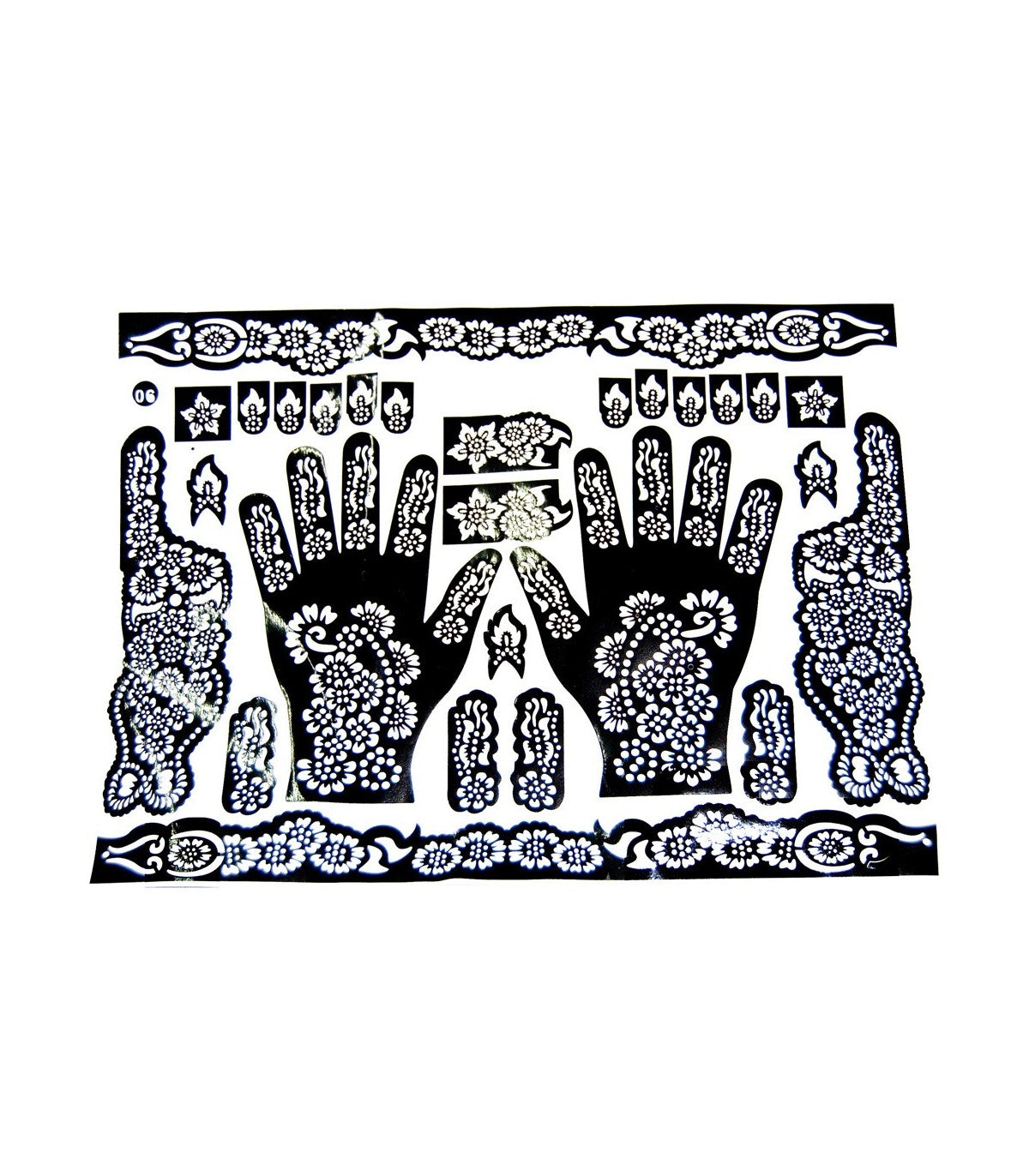 Plantilla Adhesiva Tatuajes Henna - Pies y Manos - 1 Solo Uso