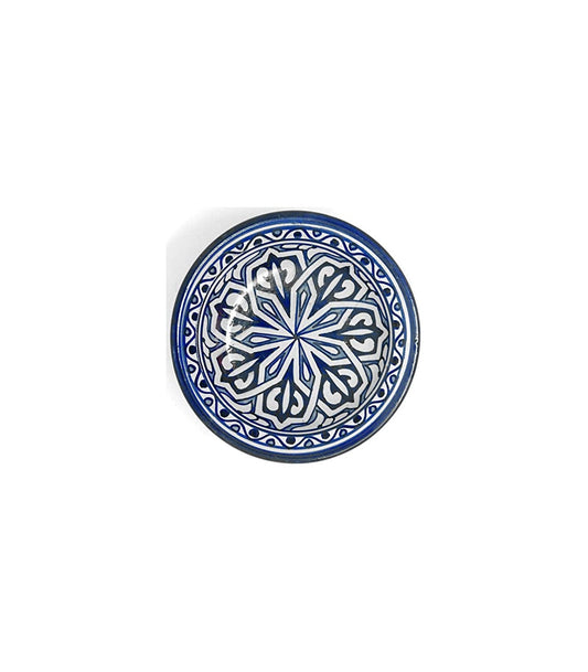 Plato Hondo Árabe - Cerámica Fez - Pintado a Mano - Azul y Blanco