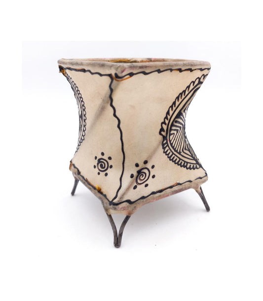Porta Velas Piel Pintado con Henna Muticolor - Artesanía Marroquí Decoración Andalusí Modelo mudala
