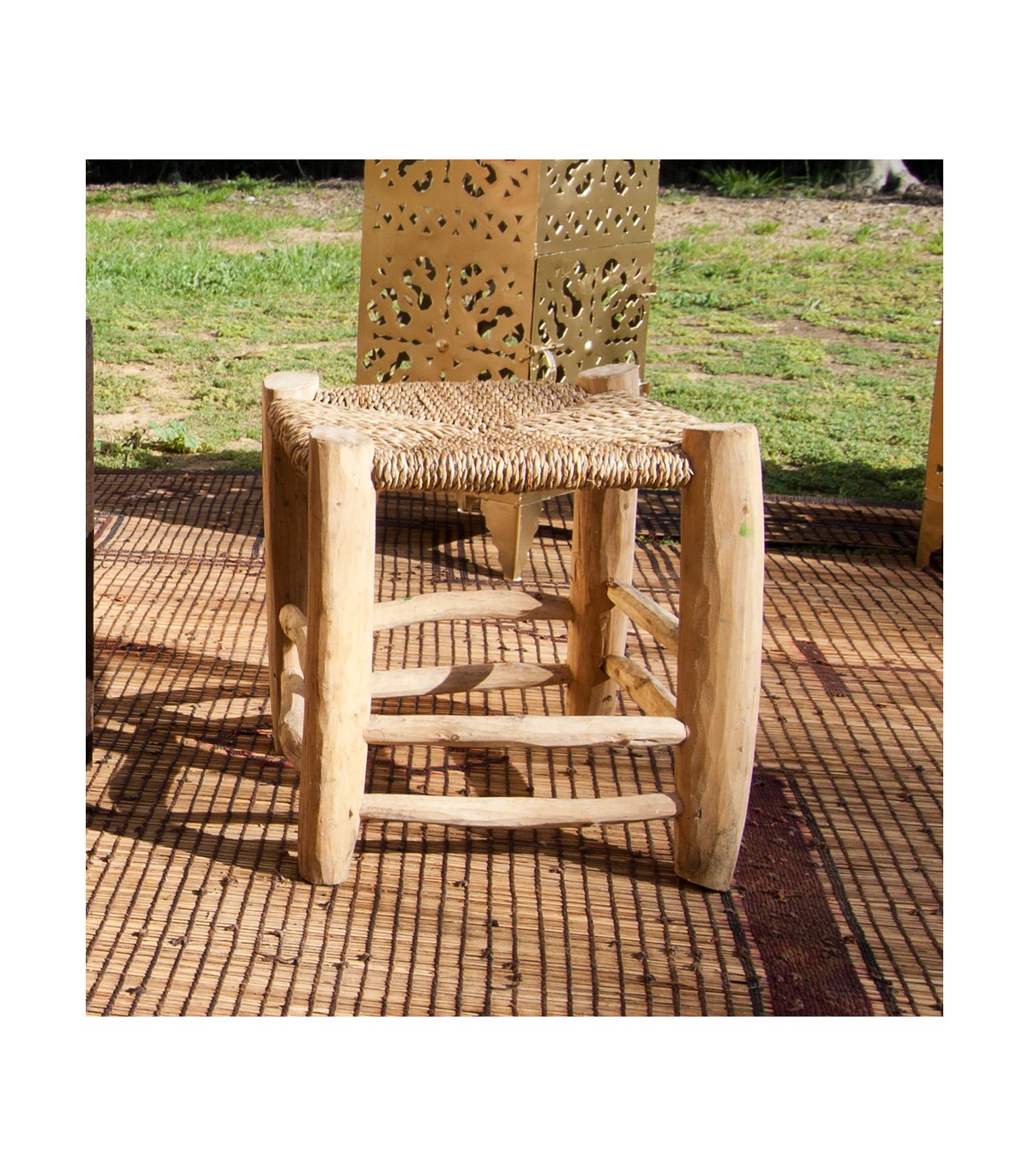 Taburete Artesano Madera Limonero y Esparto - Decoración Jardín - Modelo BELDI