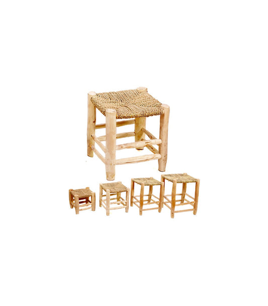 Taburete Artesano Madera Limonero y Esparto - Decoración Jardín - Modelo BELDI